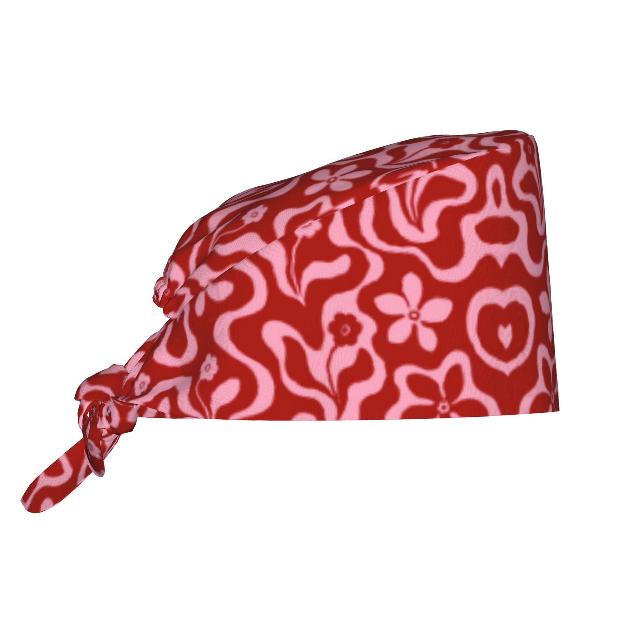 TEMU 1pc Adjustable Unisex Printed Scrub , Groovy Red Pink Floral Abstract Work Hat, Chef And Nurse Headwear, Lightweight Breathable Medical ,