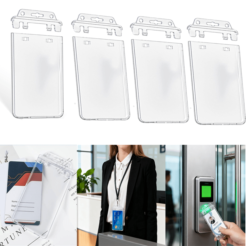 TEMU 2d 10pcs Vertical Locking Id Badge Holder - Clear Hard Plastic Case, Ideal For Student Ids Passes Access Rfid Key Cards School Office Supplies