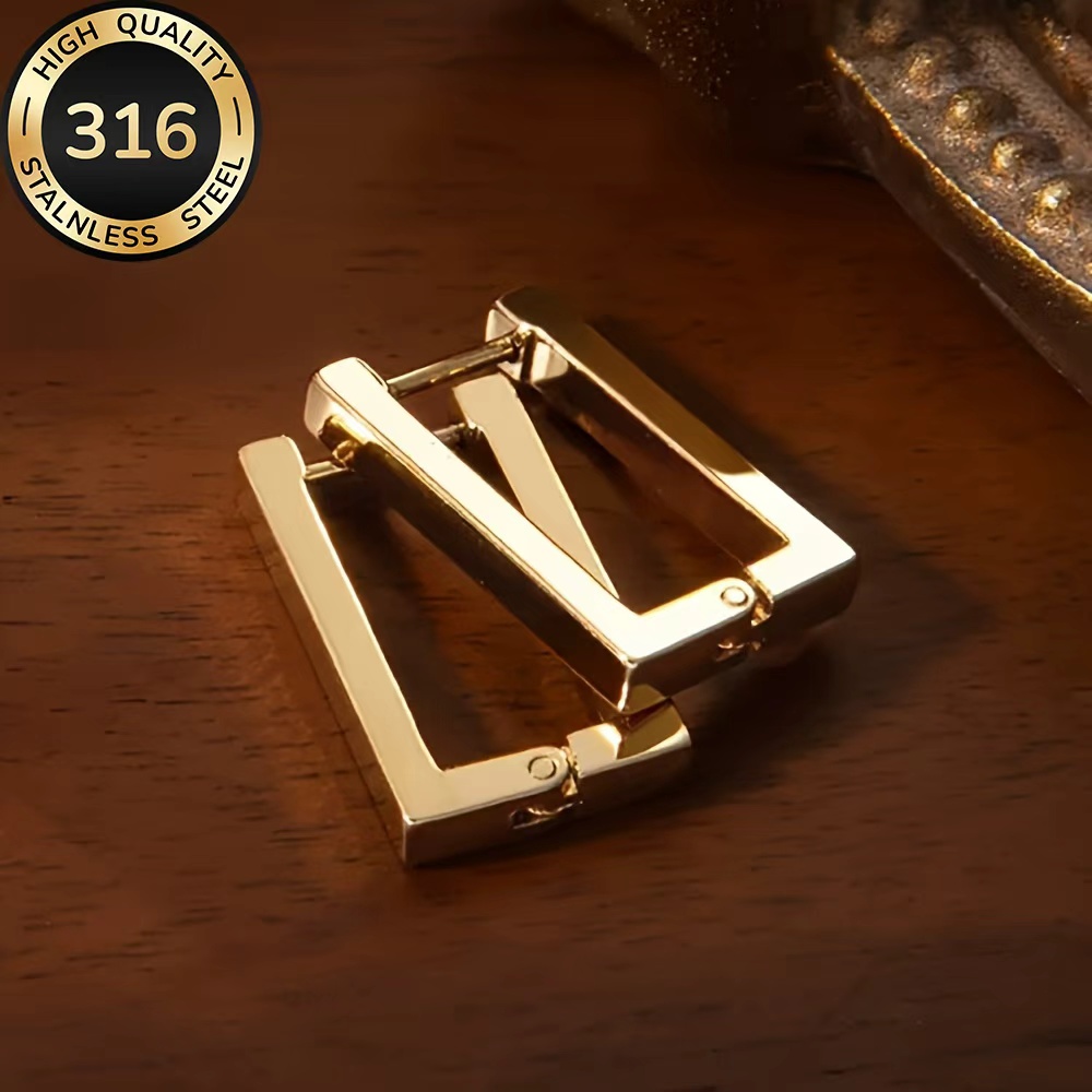 TEMU Pendientes cuadrados dorados de acero inoxidable hipoalergénico de calidad, resistentes a la decoloración, y elegantes, pendientes de moda para