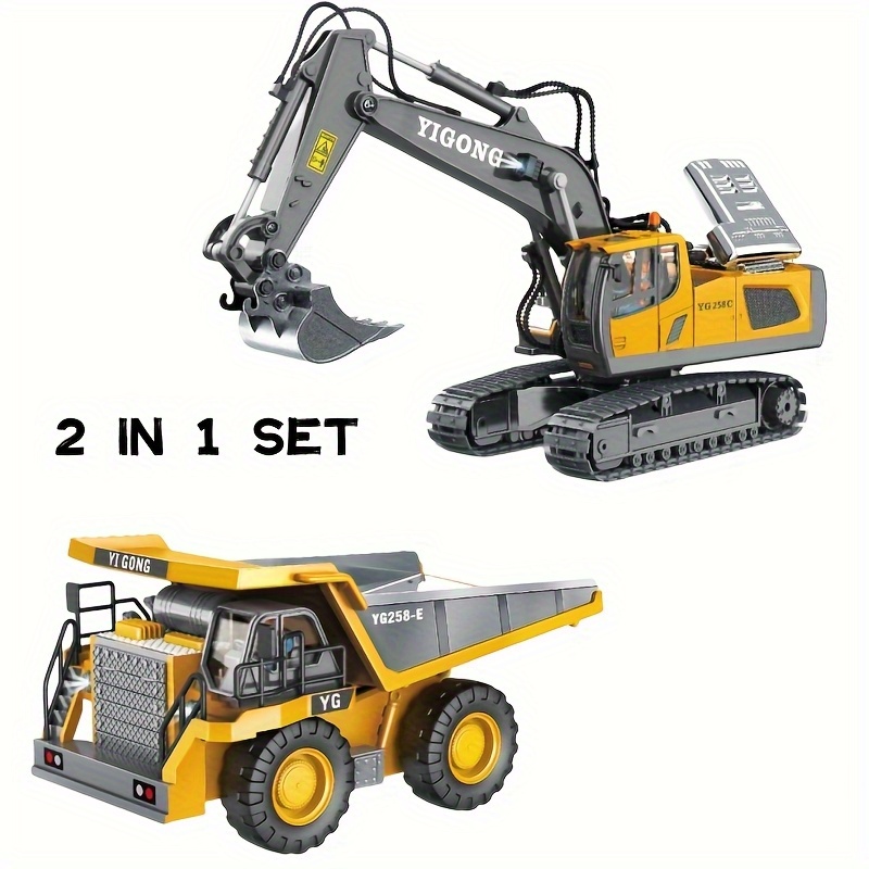 TEMU 5pcs, 4pcs, 3pcs, 2pcs, Engineering Vehicle Set, 2.4g 13-channel Excavator Dump Truck Bulldozer Alloy Plastic Engineering Vehicle Construction