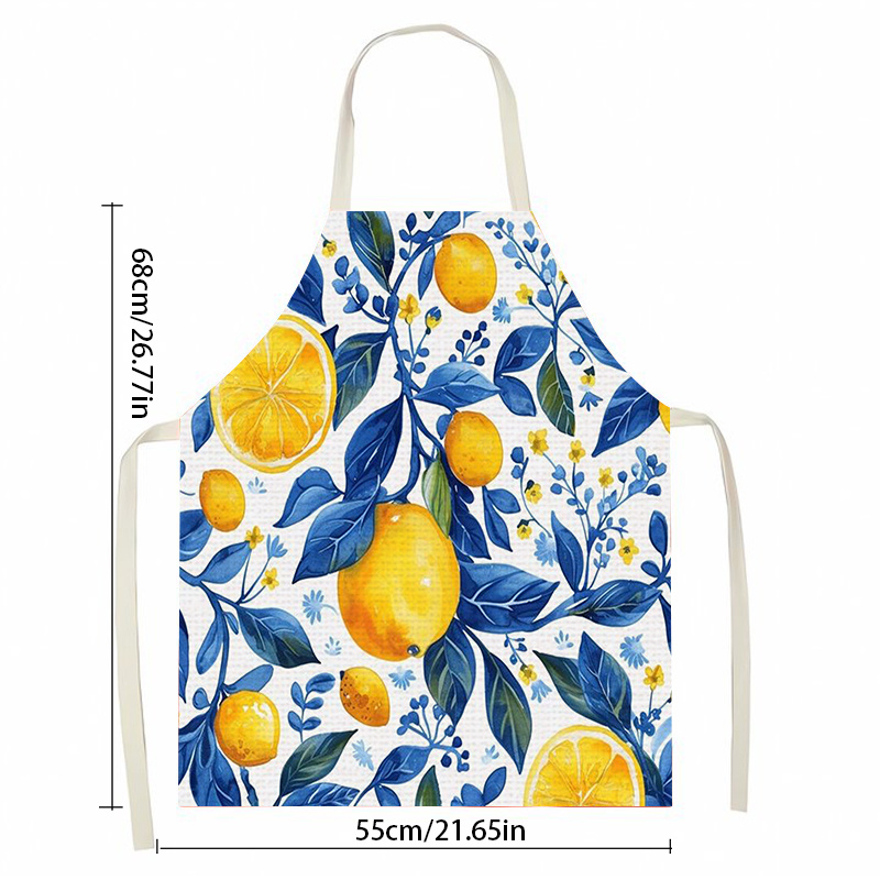 TEMU 1pc Fresh Watercolor Lemon Print Apron, Featuring A And -, The Vibrant Fruit Atmosphere Of Watercolor Hand-painting, Suitable For , Baking , And