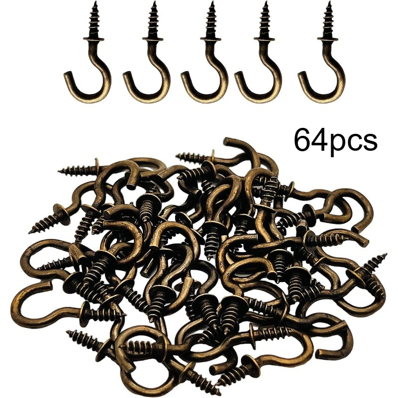 TEMU Lot de 64 crochets à ventouse métalliques plaqués de 1/2 pouce, crochets de plafond à visser pour accessoires de quincaillerie de suspension de