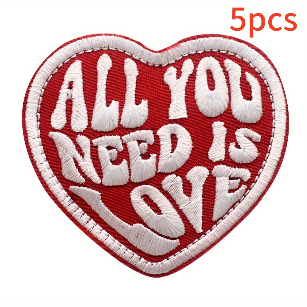 TEMU Set Of 5, You Love Pattern Patches, Hook & Loop Funny Patch Embroidery Badges For Hats, Bags, Shoes, Clothing, Durable Irons Or Sewing,