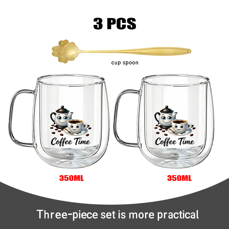 E-shop 3er-Pack, Zwei Doppelschichtige Borosilikatgläser Ein Goldener Löffel, Ideal für Kaffee, Fruchttee, Milch Getränke. Der perfekte Begleiter für