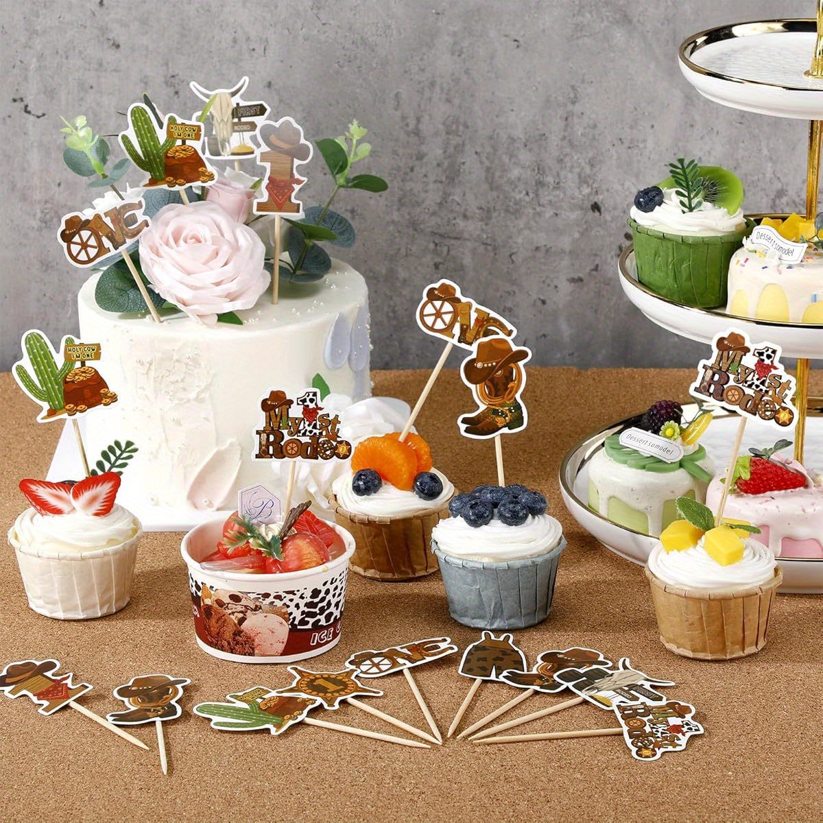 60 Pieces Cowgirl Hat And Boot Cupcake Toppers - Western Theme Party Favors Supplies Cowgirl