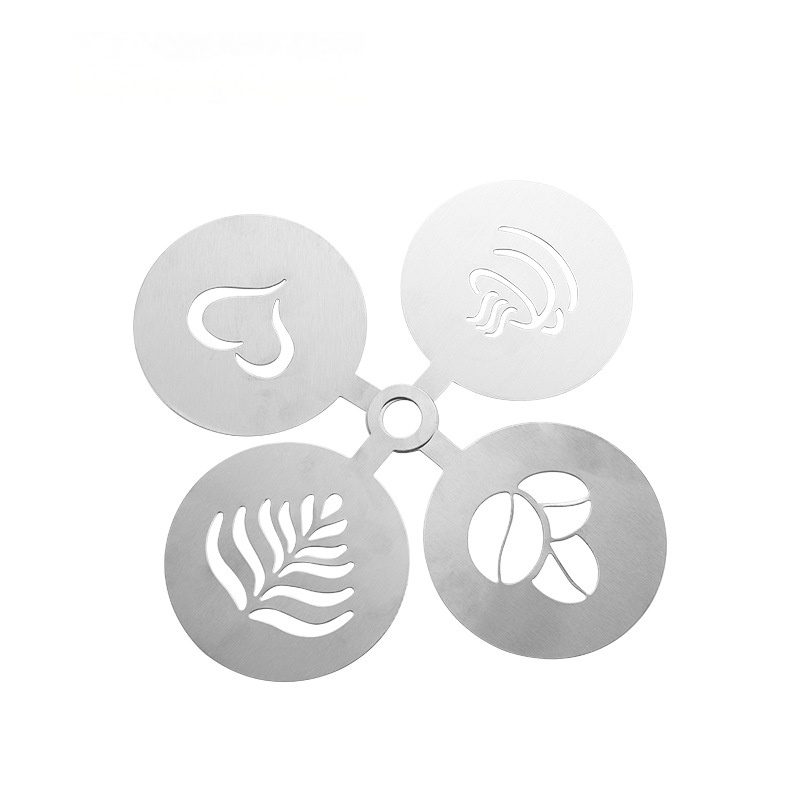 TEMU 4pcs Stainless Steel Art Stencil Set| Creative Cartoon Heart, Face Pattern| Universal Decorative Tool For Home, Coffee Shops, , Sugar, Matcha