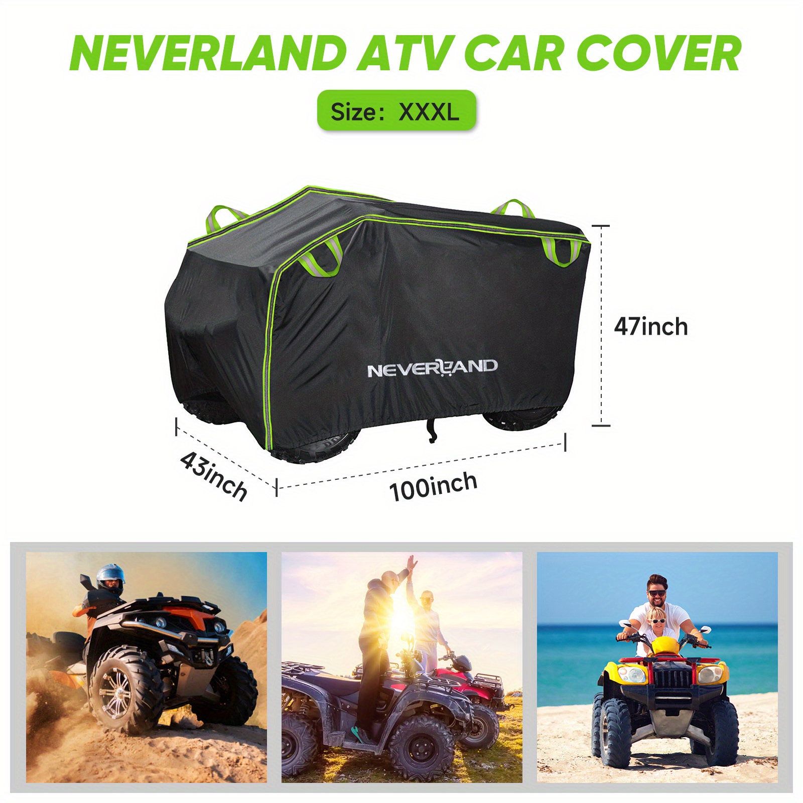 Image of Neverland L Xl Xxl Xxxl Cover Atv Cover With Reflective Strips And Rubber Bands - Durable, Uv-protected, Reinforced Protection Cover For Outdoor Use, Black