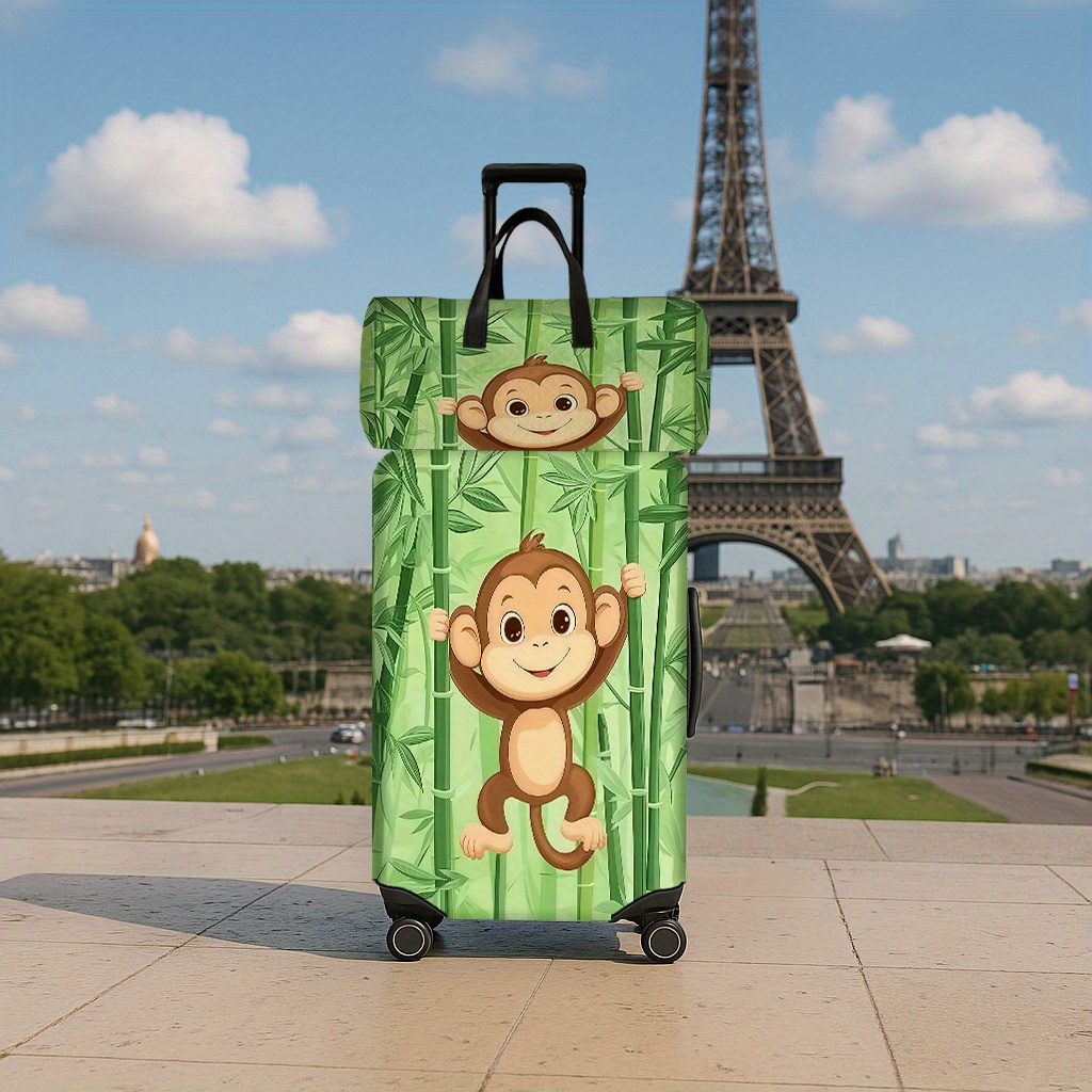 Green Bamboo & Brown Monkey Climbing Suitcase Set, Travel Bag & Luggage Protector