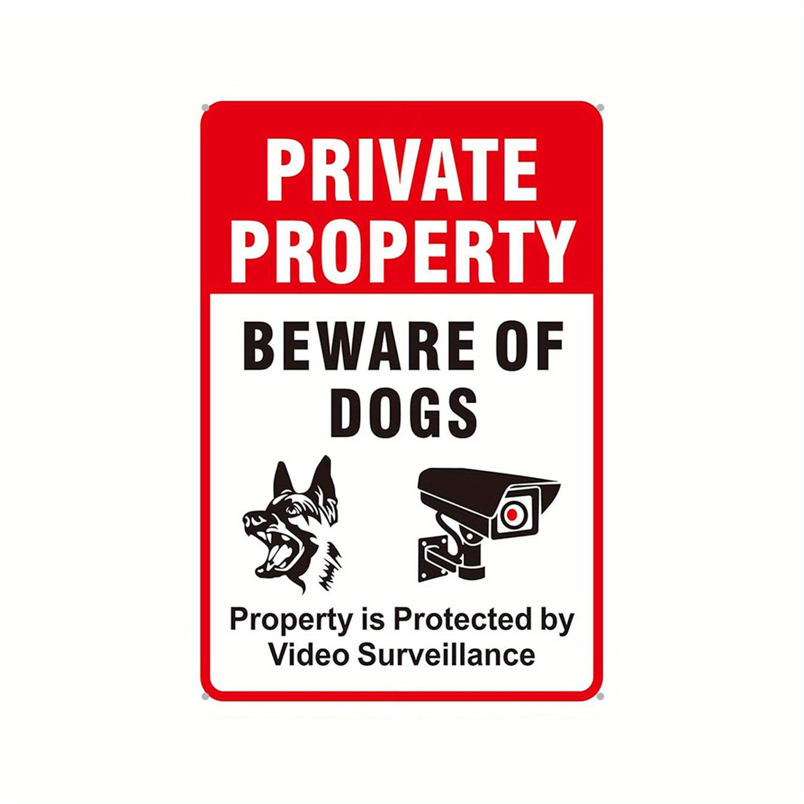 TEMU Private Property, Beware Of Dog - Iron Waterproof Weatherproof Warning Sign With Video Surveillance Notice, Pre-drilled For , Suitable For Home,