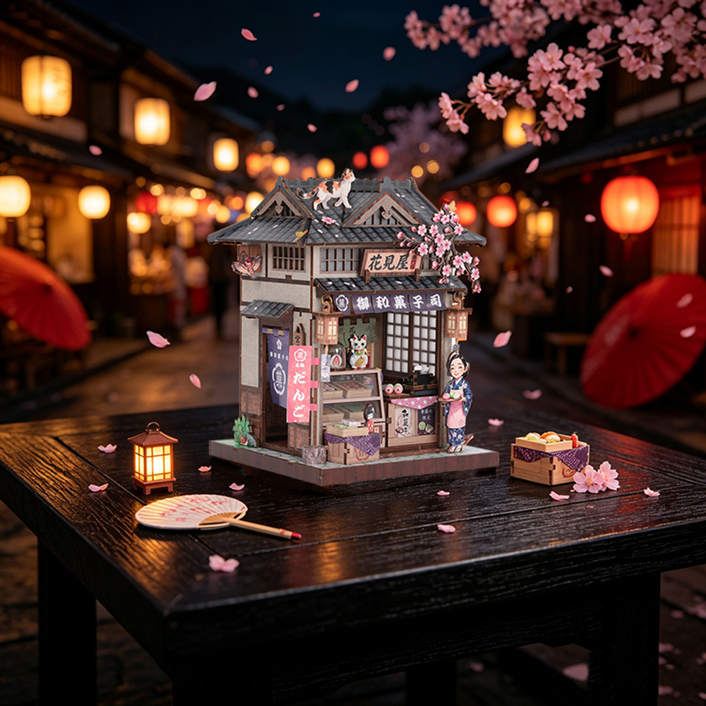 Image of Building Scene Assembly Model, Traditional Book Nook Kit, 3d Wooden Puzzle, Hand Assemble Mini Dollhouse Bookend, Zen Miniature Bookshelf Insert Decor