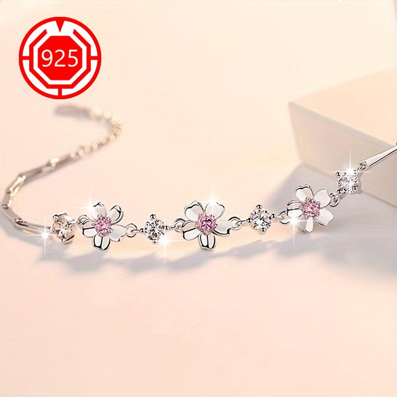 

925 Silver Hypoallergenic Bracelet, Single Piece, Women's Cherry Bracelet With A Light Luxury Design, Floral Accessory, Gifting To Couples Or For , Weddings, Parties, Vacations, Thanksgiving