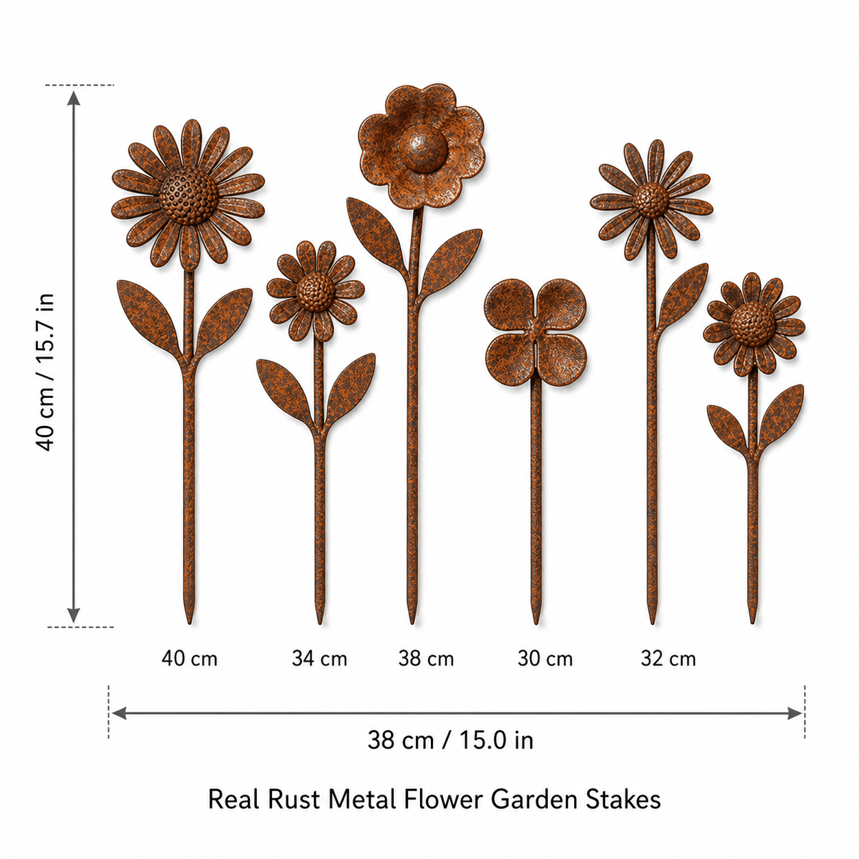 TEMU 【3D】 Ensemble de piquets de jardin rustiques à fleurs mélangées en métal, style vintage en fer rouillé, décoration d'art pour jardin extérieur,