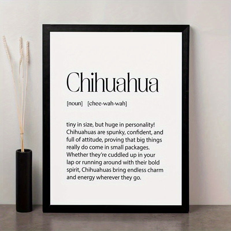 TEMU 2D Plat, 2D Plat, Enkele Chihuahua Definitie Print - Comische Muurkunst voor Hondenliefhebbers, Ongelijste Canvas 30.48X40.64 Cm, Grappig Cadeau