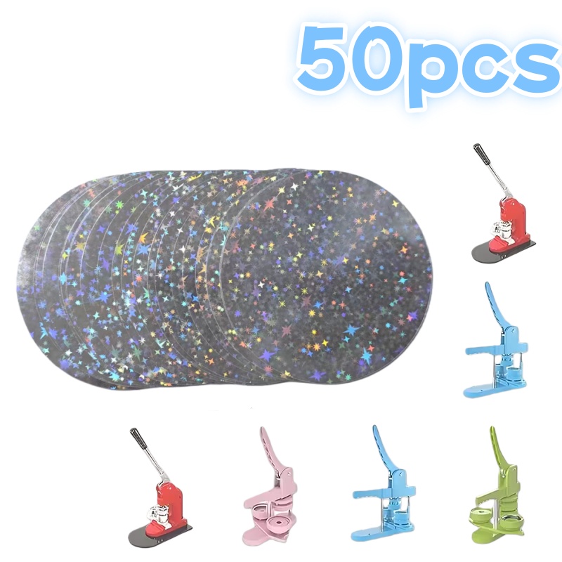 E-shop 50 Stück PET transparente farbige Abzeichenfolie, farbige Knopfschutzfolie aus Kunststoff, runde Polyesterfolien, geeignet für runde -Souvenirs
