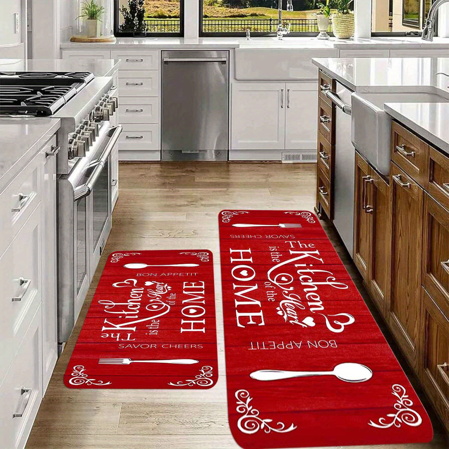 

2pcs Rug Set, Red Decorative , Polyester, Carpets For Dining,