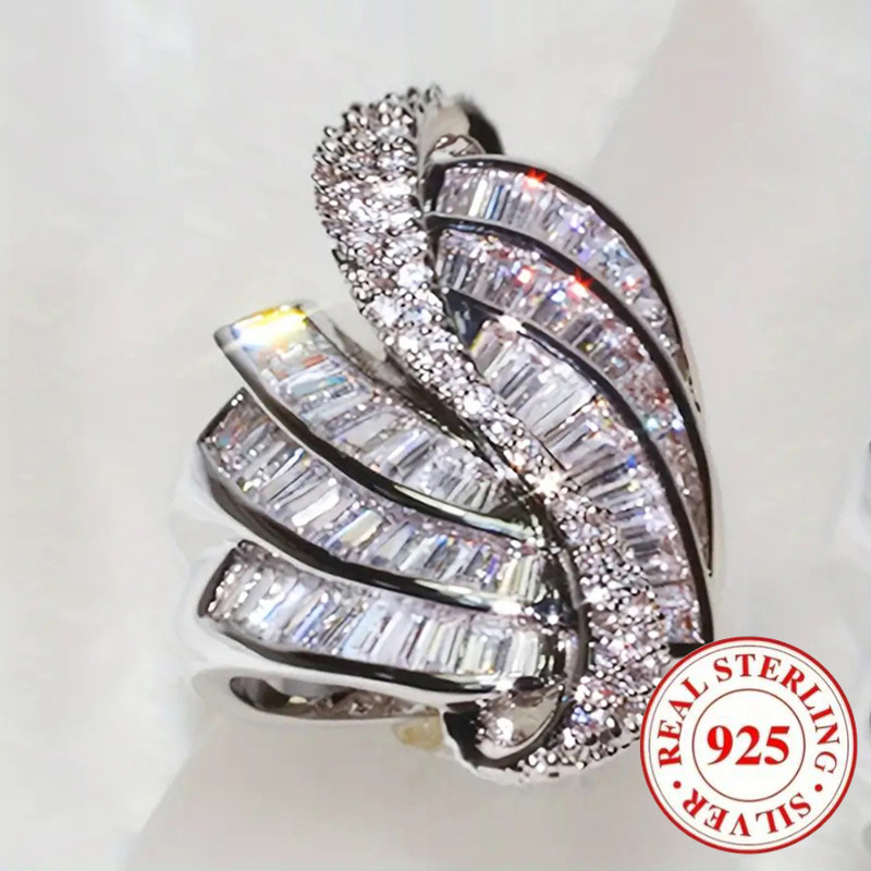 1 buc Inel din argint 925 Sterling, elegant și luxos, cu model geometric, accesoriu de bijuterii pentru femei, potrivit pentru nunți și logodne