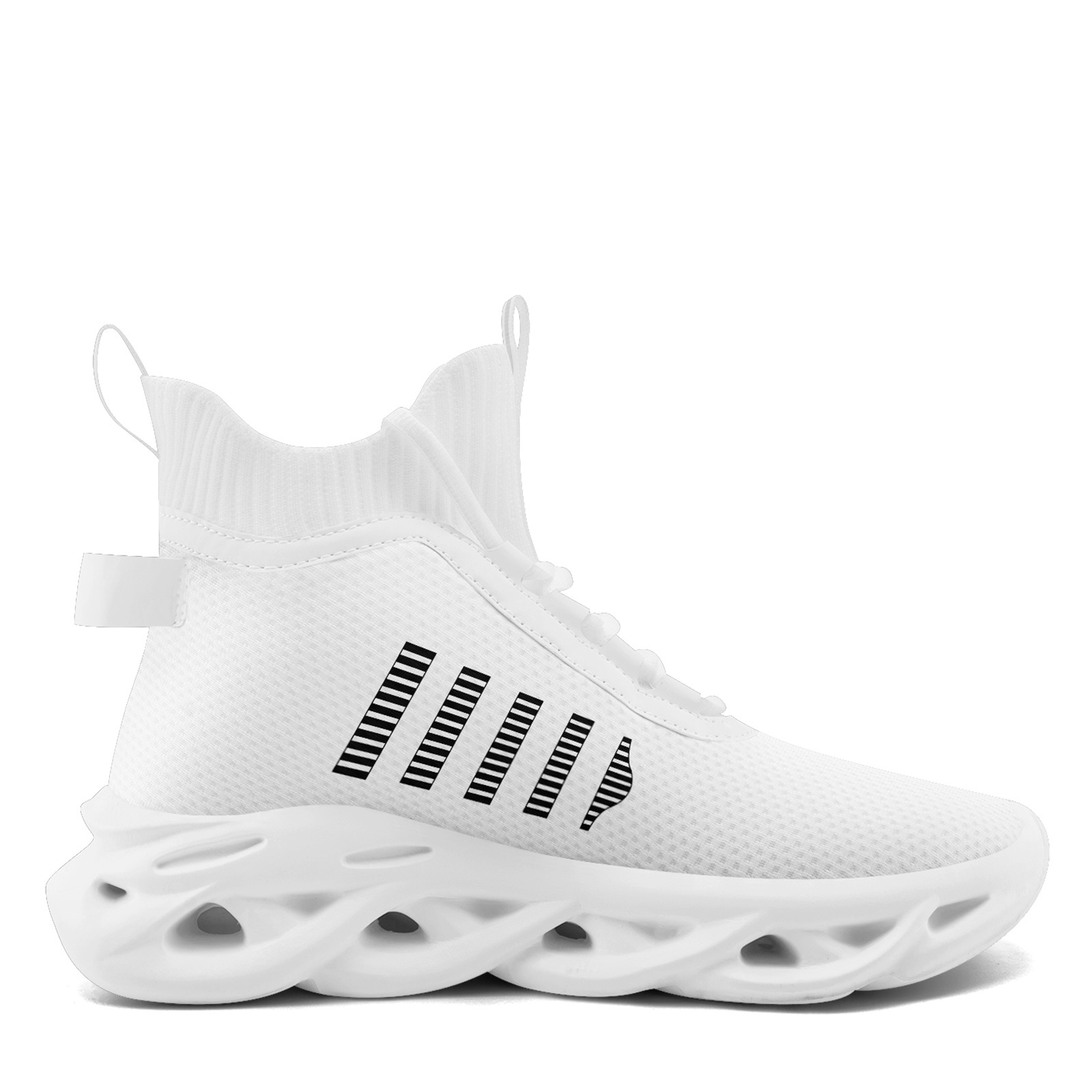 Men's White Black Graphic Stripe Sneakers, Lightweight & Breathable