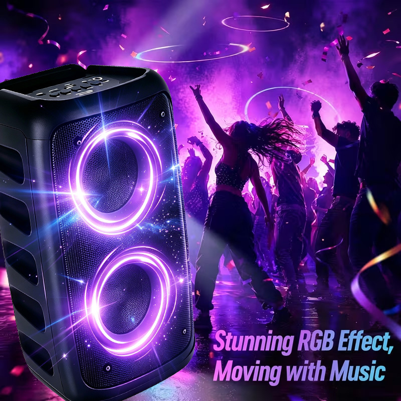 Image of 8000w High Power Portable Wireless Speaker With Wired Microphone 360° Surround Sound Effect, Music Sync Light Tws Stereo, Support Usb Tf Card Fm Aux For Indoor Outdoor Karaoke Birthday Parties Camping