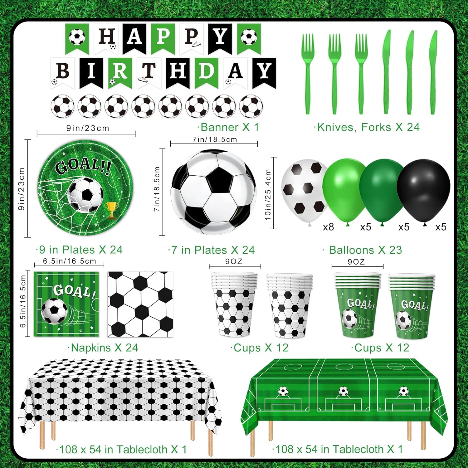 TEMU 135/170pcs Football Party Decorations Set, Plates Napkins Cups Banner Balloons Tableware Tablecloth, Serves 10-24 Guests With 10pcs Football
