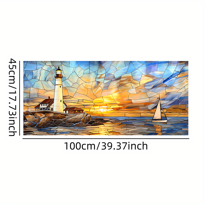 TEMU 1pièce Fenêtre en verre coloré moderne pour phare, , lever de soleil, film PVC , décoration décorative pour fenêtre, protection privée, 39,37 x