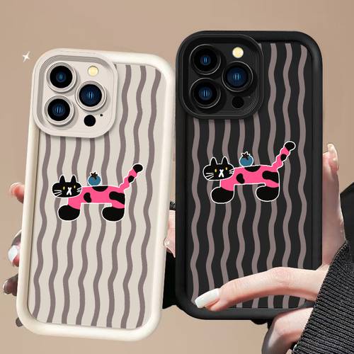 phone case line sweet spotted kitten phone case for iphone 17 16 15 14 13 12 11 7 8 xr xs 12mini 13 creative individual soft shell full coverage lens protection phone case
