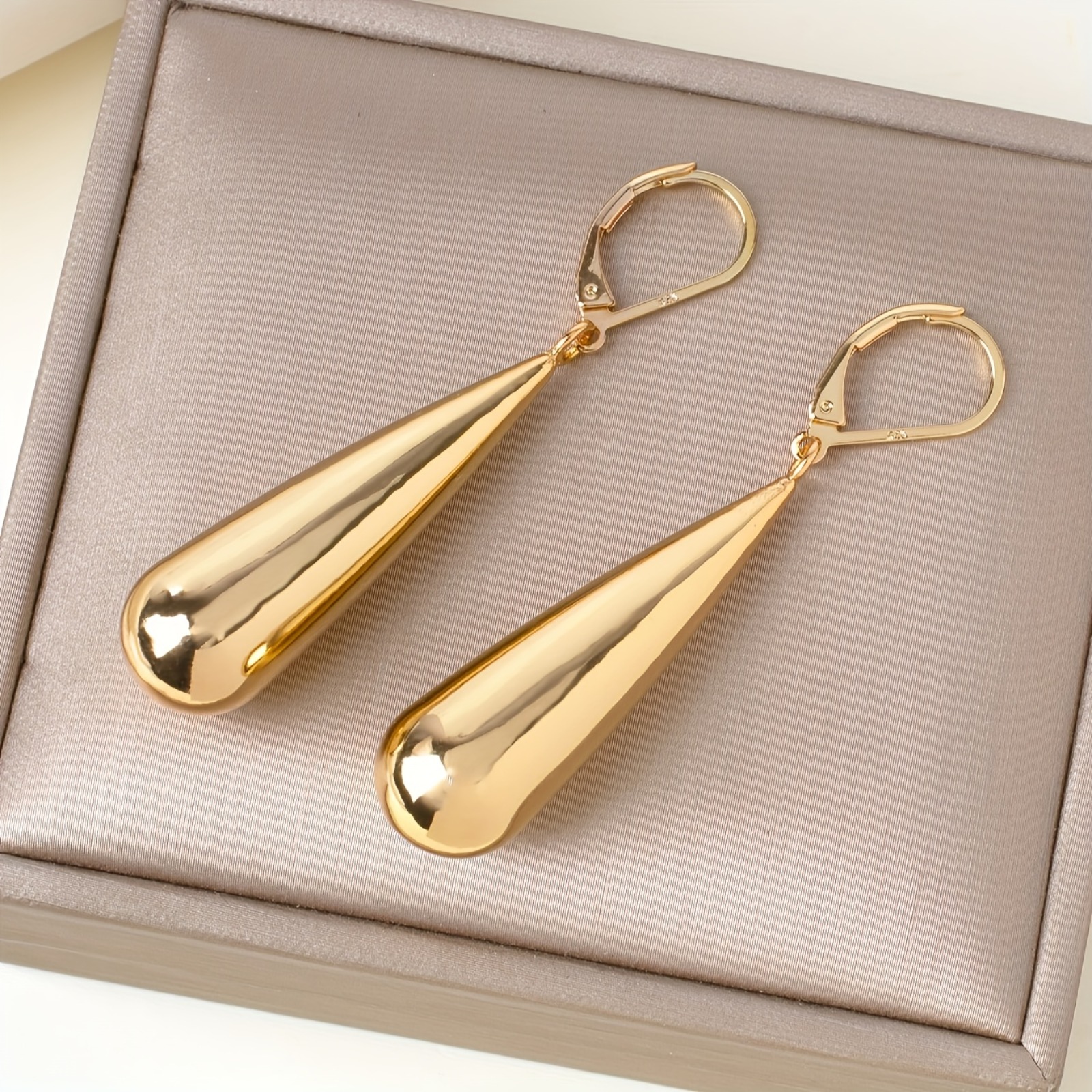 TEMU A Pair Of Long Teardrop Earrings, Ladies' Stainless Steel Jewelry, 18k Gold-plated Copper Accessories, Suitable For Daily Wear, Weddings, Dates,