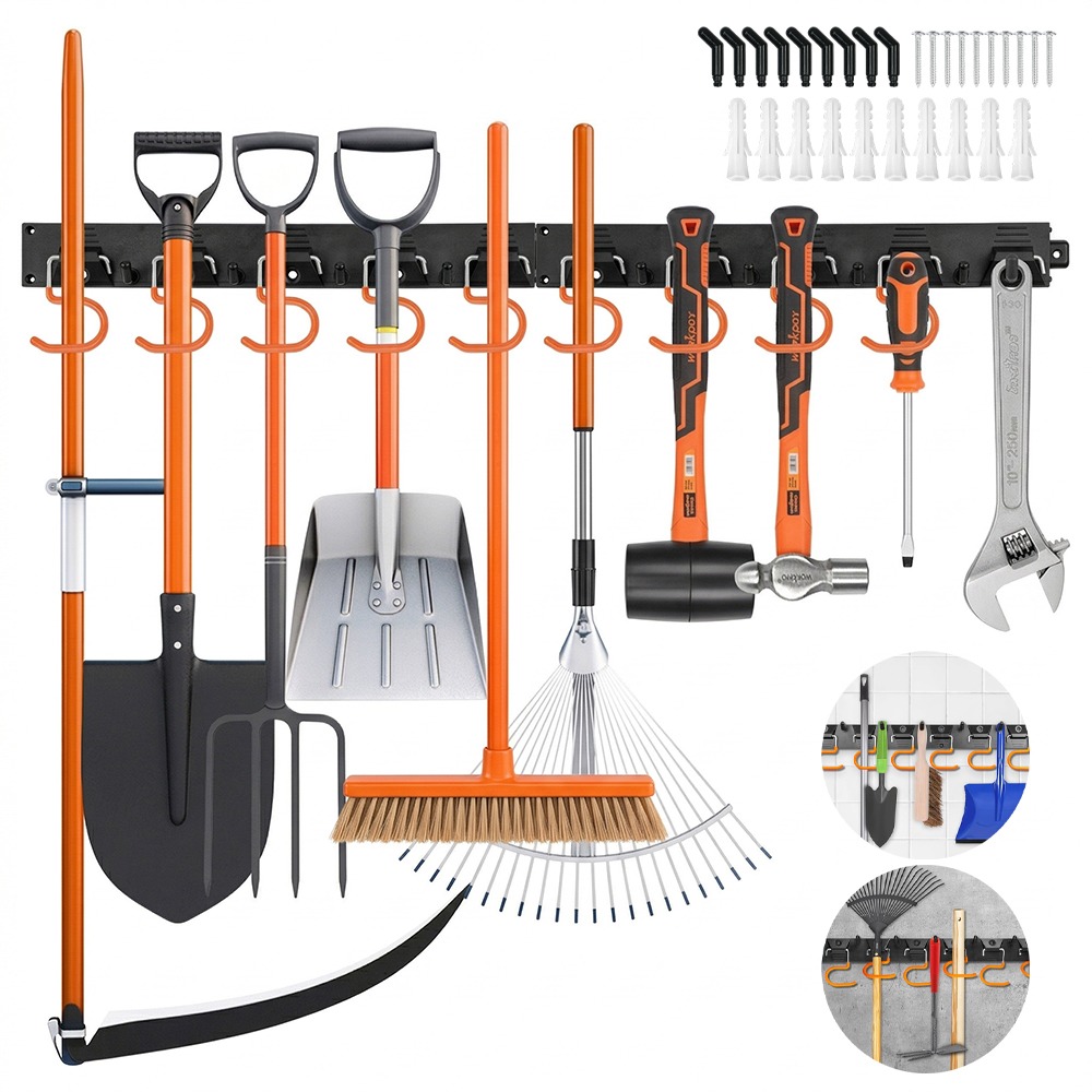 Garden Tool Rack Organizer 2 Pack Non-slip Hooks Wall Mount Tool Holder For Brooms Hoes Rakes Shovels Garage Outdoor Yard Shed Lawn Garden Storage Supplies