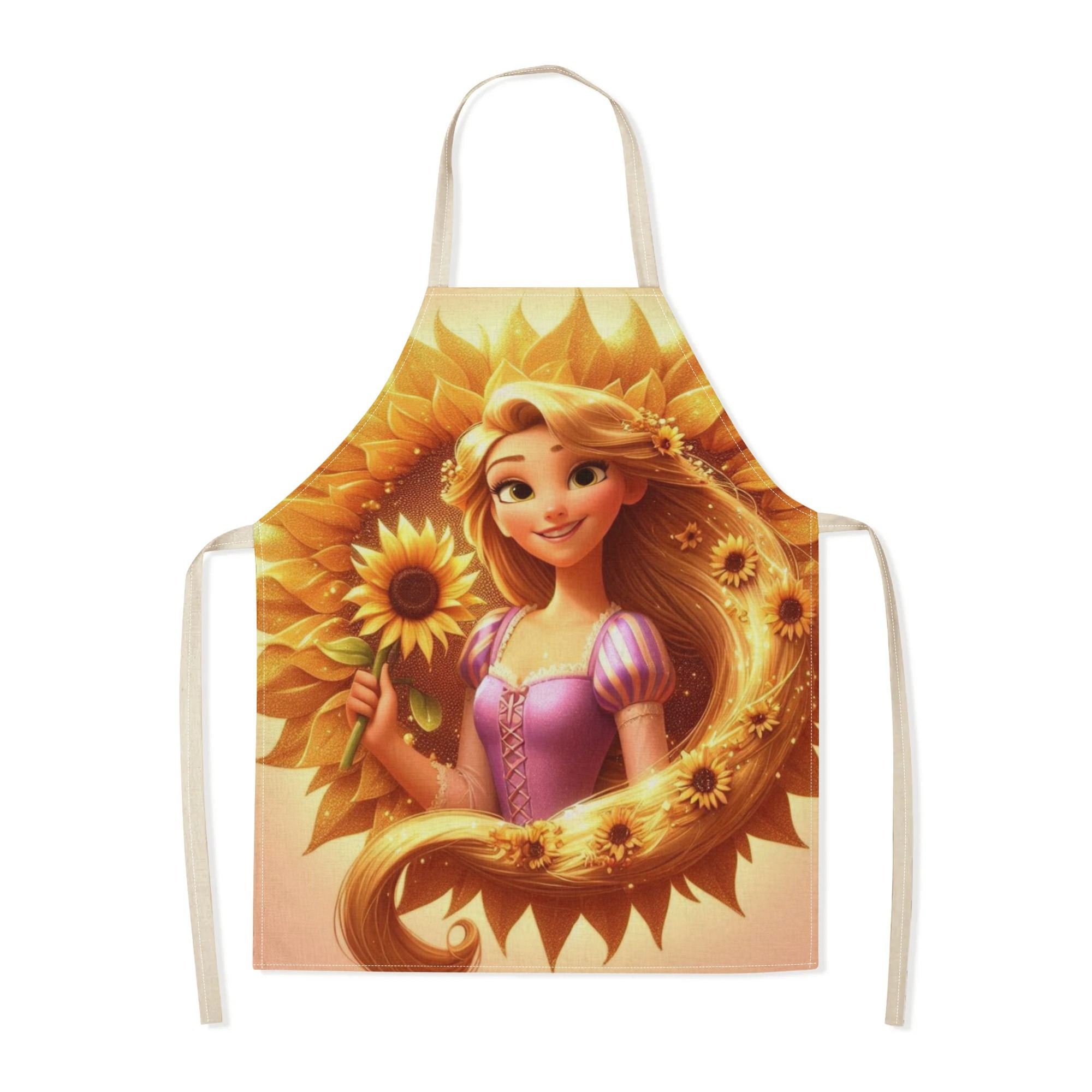 disney   waterproof apron - vibrant cartoon princess design with sunflowers, ideal for home, restaurants, cafes & supermarkets -   polyester,  , versatile apron|vibrant design|glossy finish details 6