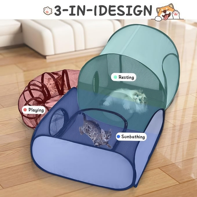 Mobile Cat Enclosure with Tunnel and Two Sections