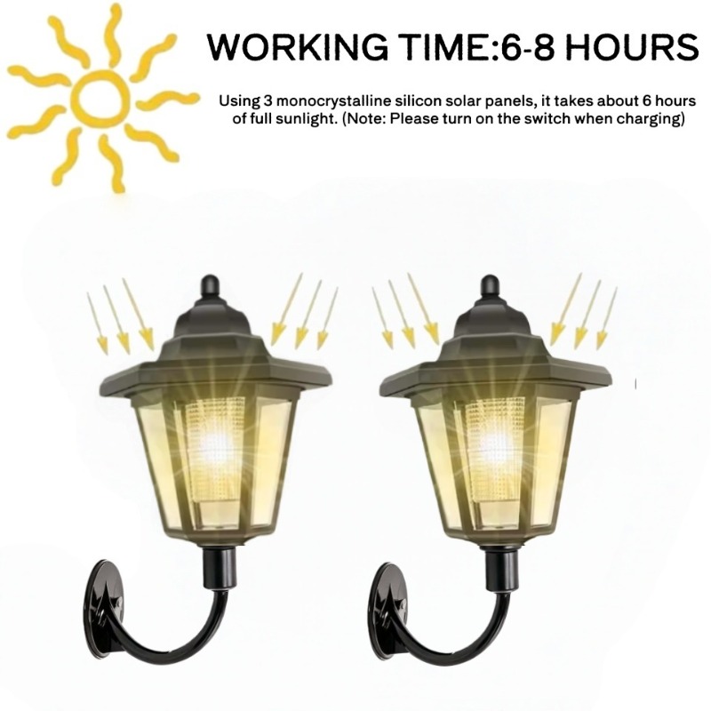 TEMU 2pcs/1pc Plastic Hexagonal Outdoor Solar Wall Lights. Wall-mounted With Dusk-to-dawn Sensor, Dual Warm/cool White Options, Garden, Lawn, Street,