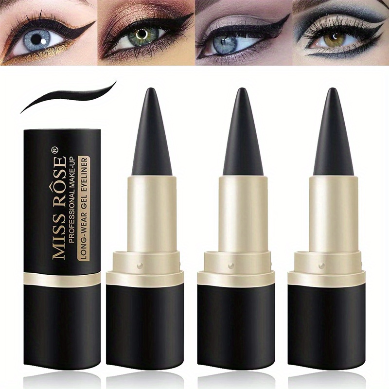 TEMU 3pcs Black Gel Eyeliner Set, Tools Waterproof Matte Black Eyeliner Pencil Tattoo Eyeliner Stick Cosmetics