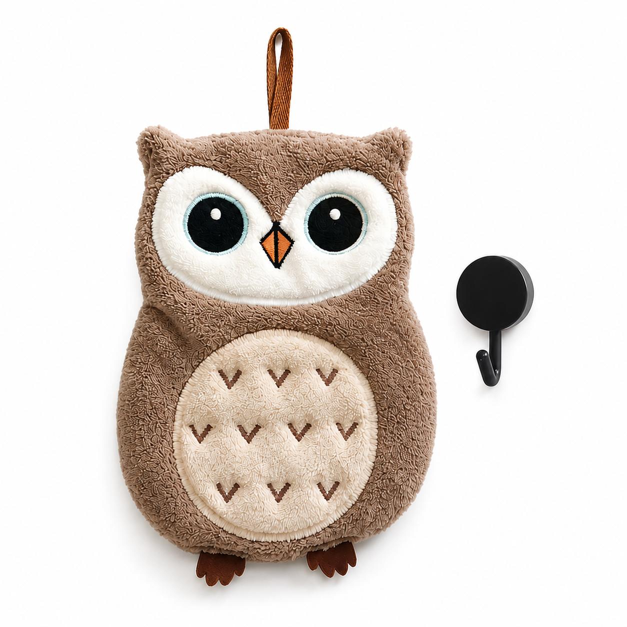 TEMU 2pcs Owl Fingertip Towel + Hook, Soft Hanging Towel | Bathroom And Kitchen Storage Essential, Dual-use For Bathroom And Kitchen Storage And