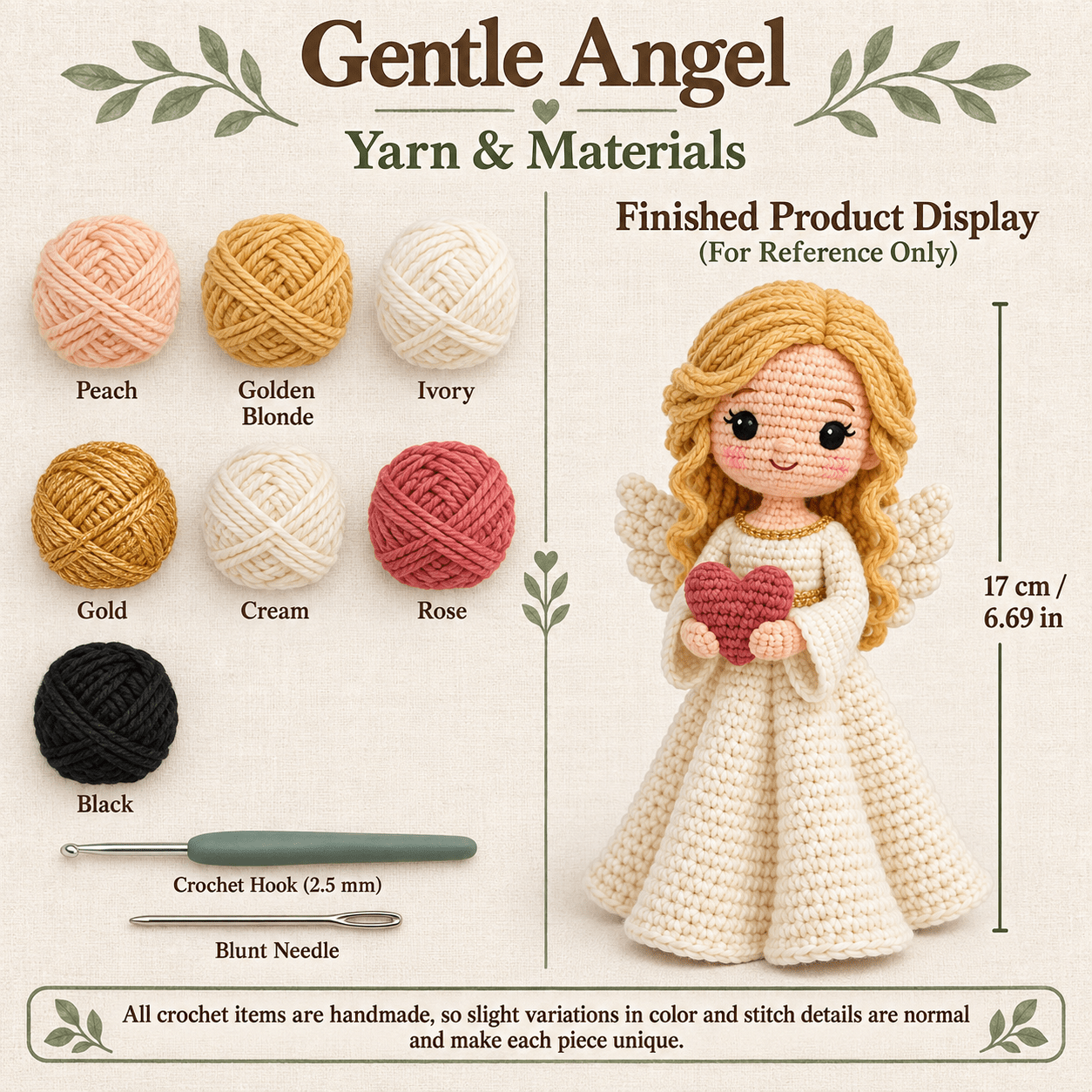 Image of Complete Beginner' Crochet Kit With Soft Wings & Knitted Heart - Full Yarn & Instructions Suitable For, Diy Handmade Ornament, Amigurumi Craft Project For And, Unfinished Yarn For