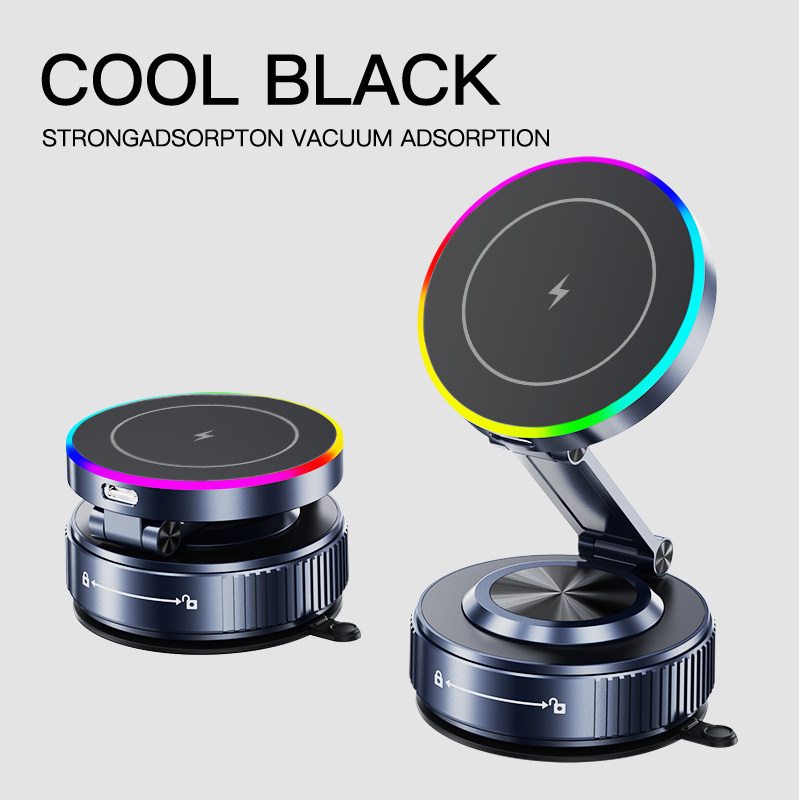 TEMU 15w Magnetic Wireless Car Charger Mount, K5s 720Â° Rotating Foldable Car Phone Charging Holder, Vacuum Suction One-button Lock Automatic Fast