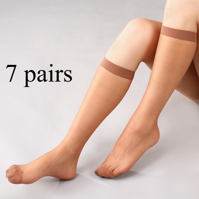 E-shop 7 Paar Damen-Kniestrümpfe, 100% Nylon-Stoff, Einfarbige Socken, Bequem und , Niedliche Strümpfe