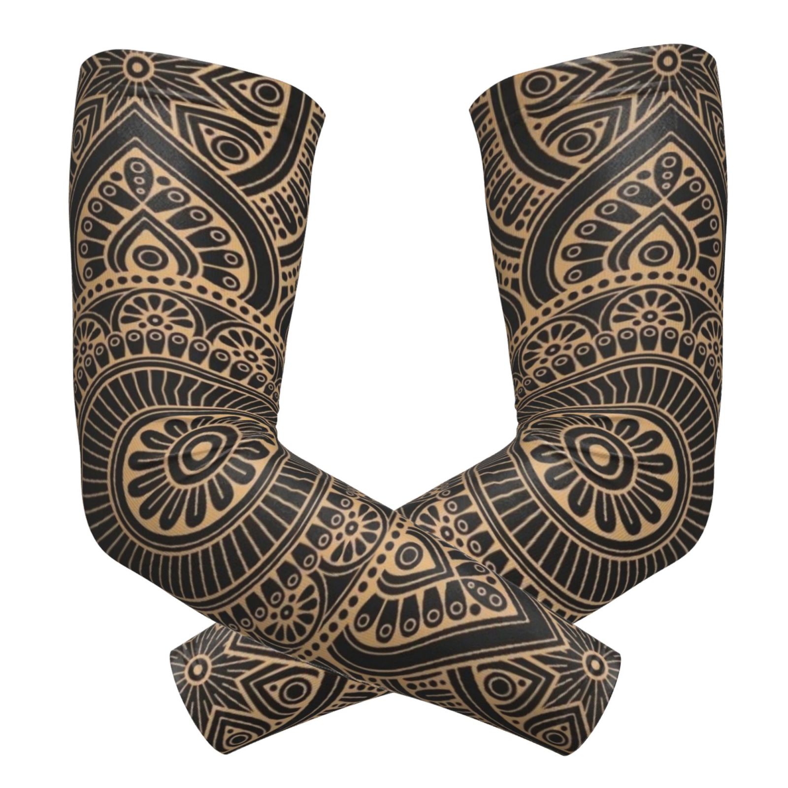 TEMU A Pair Of Arm Sleeves With 3d Hand-painted Artistic Black And Golden Mandala Geometric , Combining Practical Style