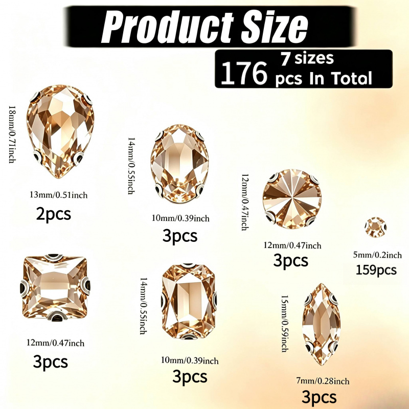 TEMU 176pcs -colored D-claw Setting Rhinestones, Silvery Flat-back Settings, Diy Craft Accessories, Suitable For Clothing, Shoes, Bags, Photo Frames,