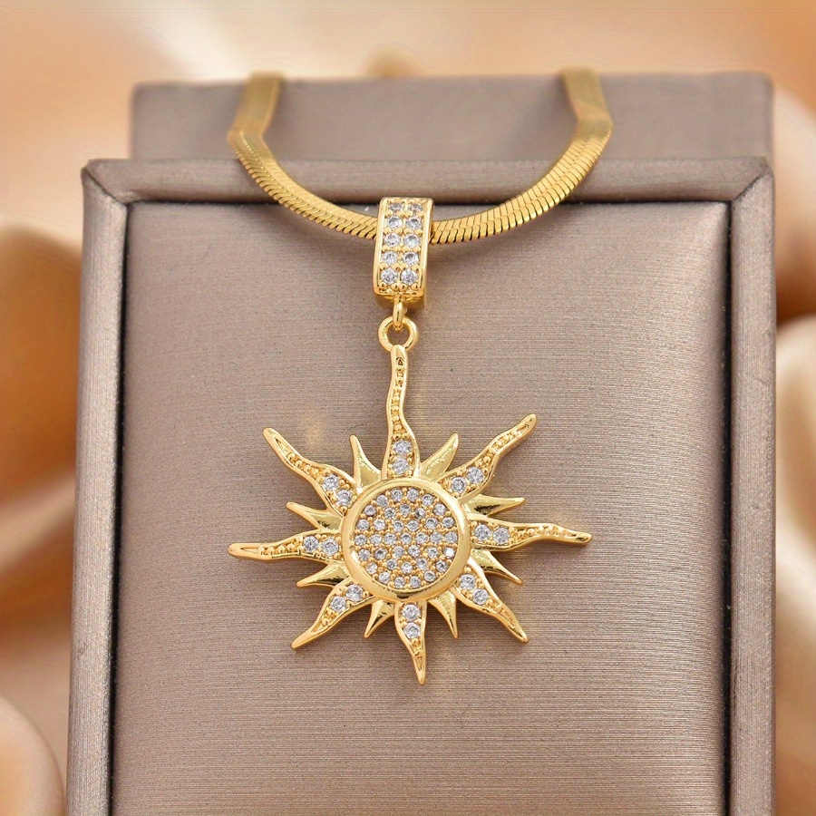 TEMU 1pc Of Unique Snake Bone Chain Hip Hop Sun Totem Pendant Necklace, Trendy Amulet Jewelry Accessories, Gift Box Not Included