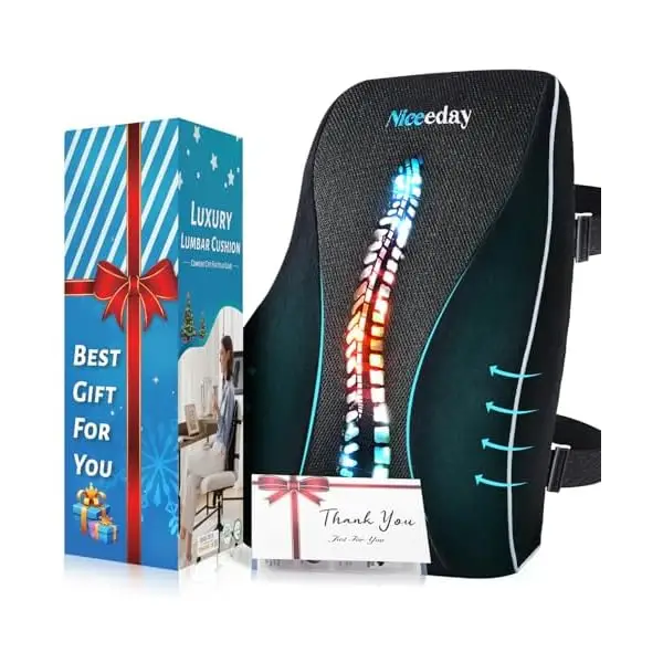 ergonomic lumbar support pillow for office chair & car back support - cushion with adjustable straps, lower back relief, black, hand wash only, ideal for gaming & desk chairs, backrest pillow, comfortable seating, contoured design, durable construction Product details 17