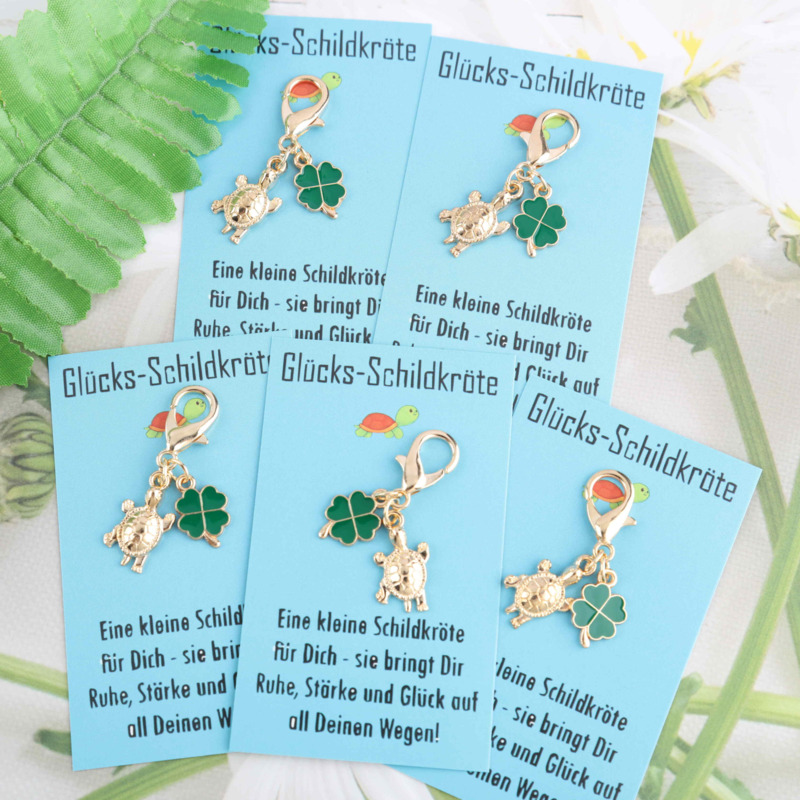 Image of 5pcs Clover & Turtle Pendant Keychain Set With German 'glücksbringer' Card - Gift For - European Good Luck Charm 2025