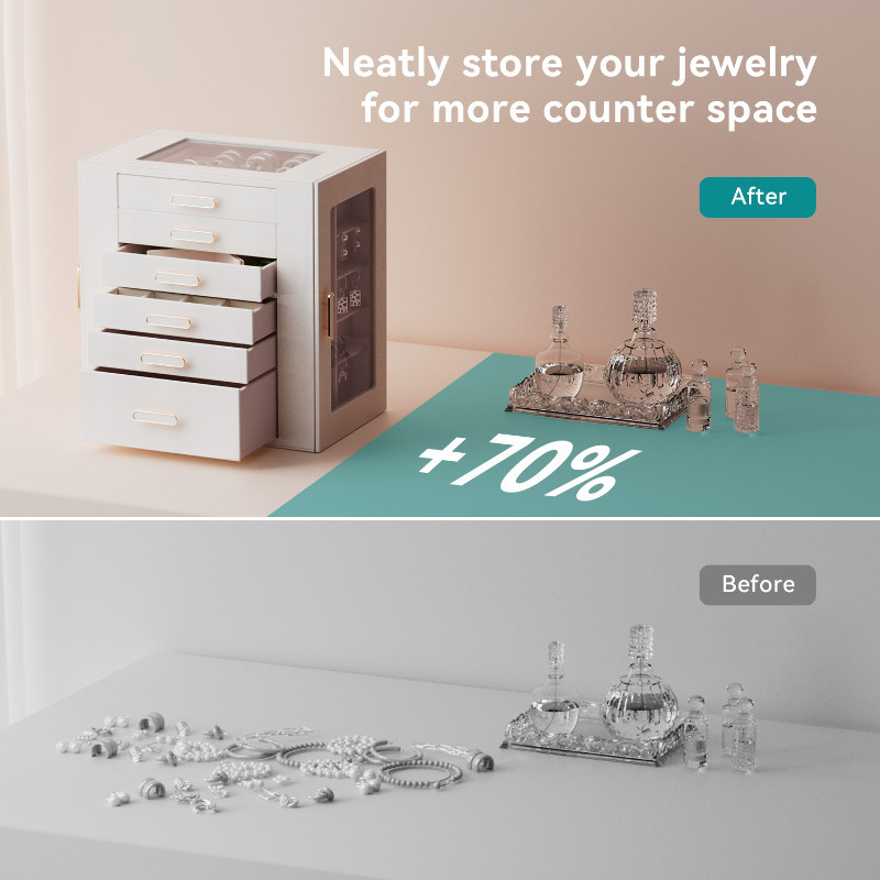 boho chic 6 tier multifunctional   leather jewelry box with clear drawers open shelves large capacity organizer for earrings necklaces bracelets watches elegant gift for women girls christmas valentines day birthdays graduation Product details 4