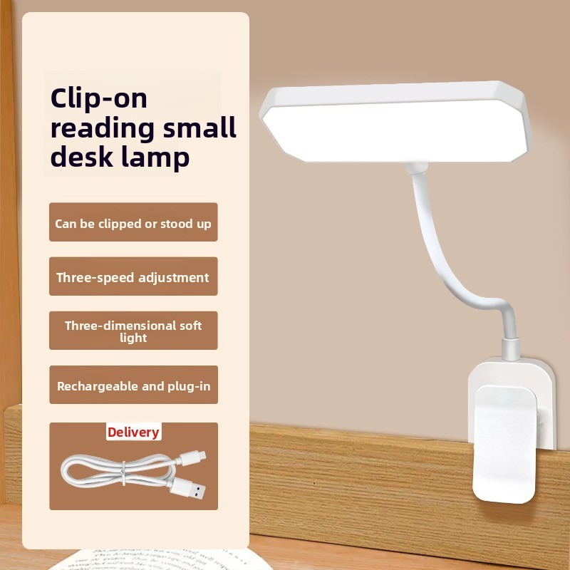 E-shop Tragbare Clip-On Buchleuchte, Schreibtischlampe, 3-Farbtemperatur Schreibtischlampe, USB Wiederaufladbar, Clip-On oder Stehend, Einstellbare