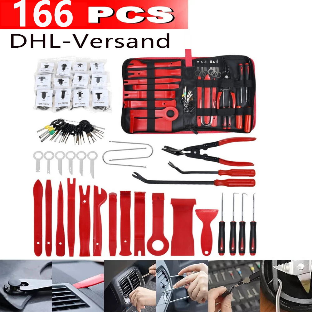 166pcs Car Interior Trim Set: Installation Levers, Automotive Clip Removers, Disassembly S - New, Without Battery