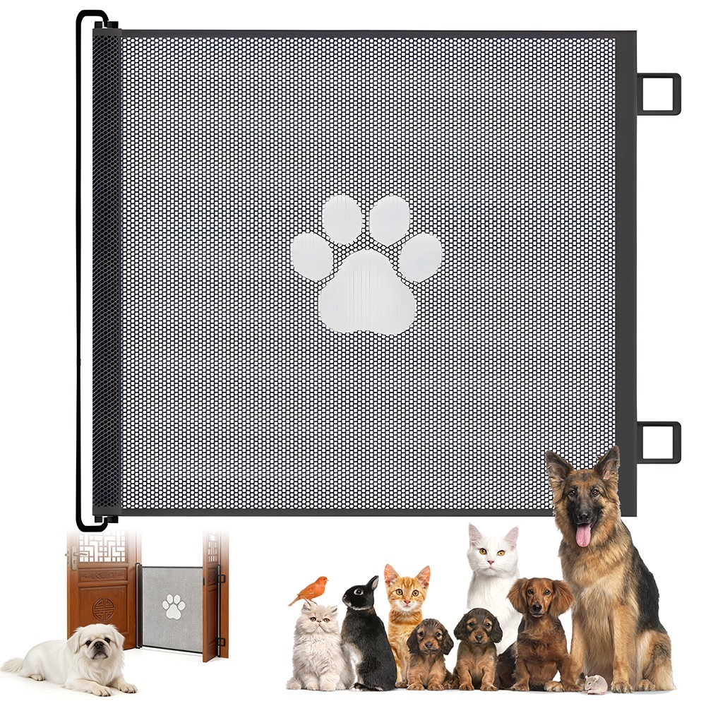 Image of Retractable Pet Gate 130x78cm Cm No Drill, Mesh Safety Gate For , Portable Indoor Stair Gate For Doorway Kitchen Bedroom Living Room