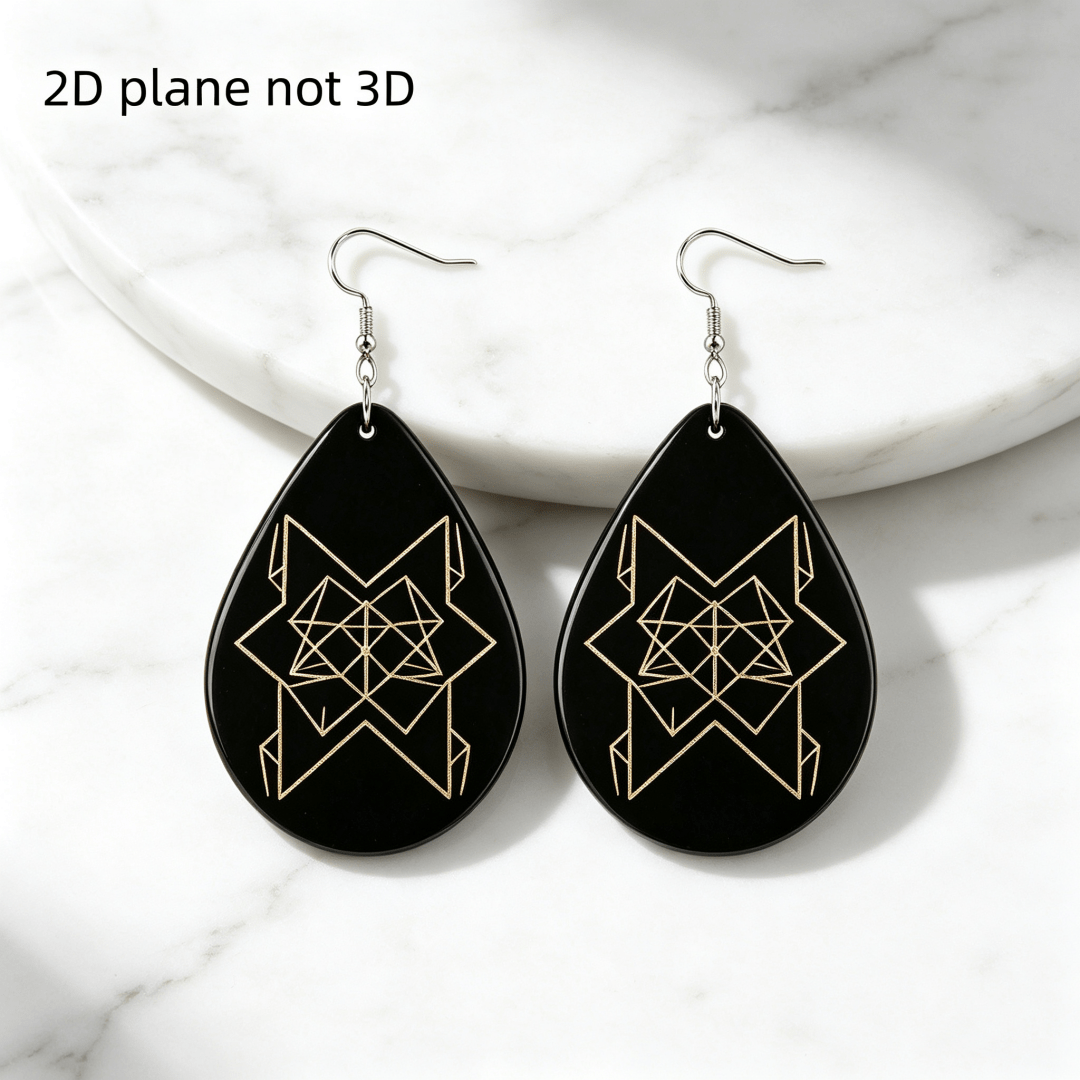 Witchy Black Golden Sacred Geometry Teardrop Earrings, Dangle Style