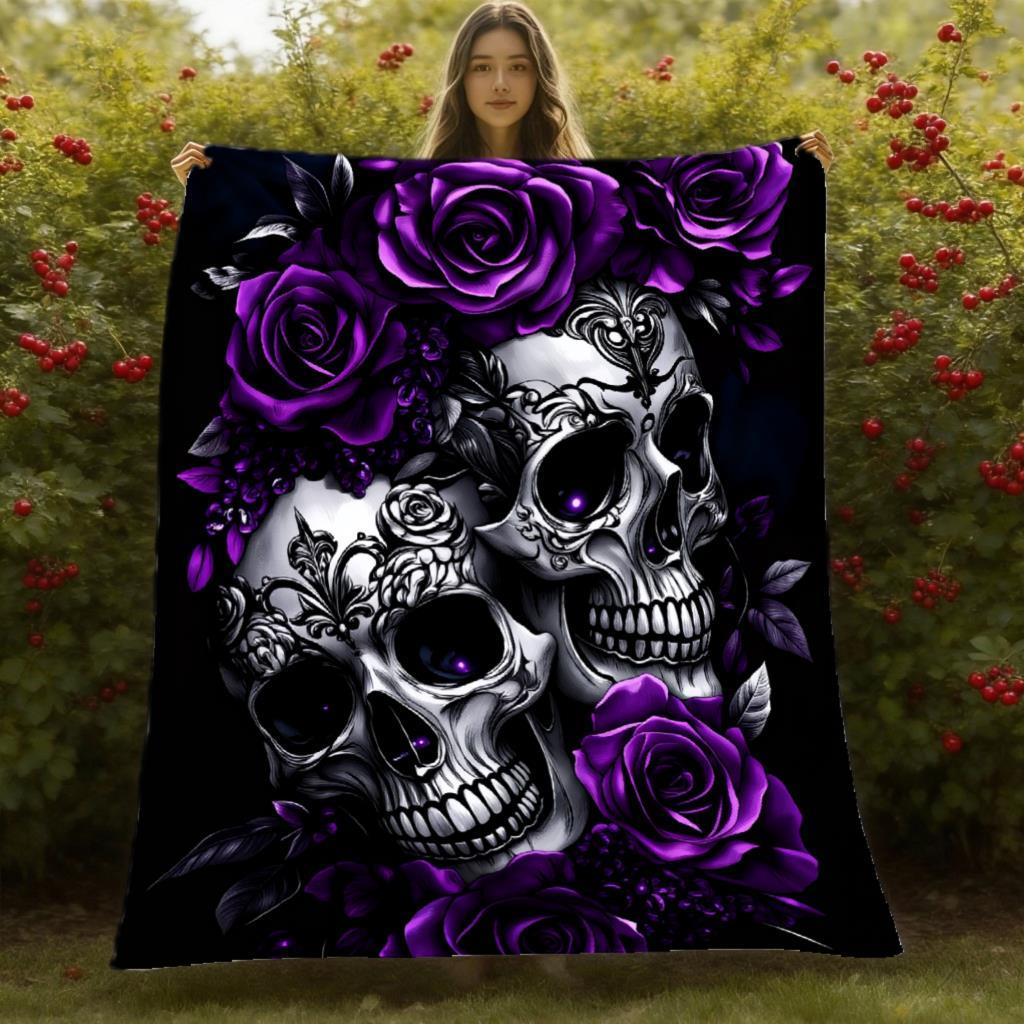 TEMU 1 Couverture Imprimée HD avec Crânes et Roses | Jeté en Flanelle Léger pour Canapé, Lit, Voyage, Salon, Bureau, Divan et Lit - Impression