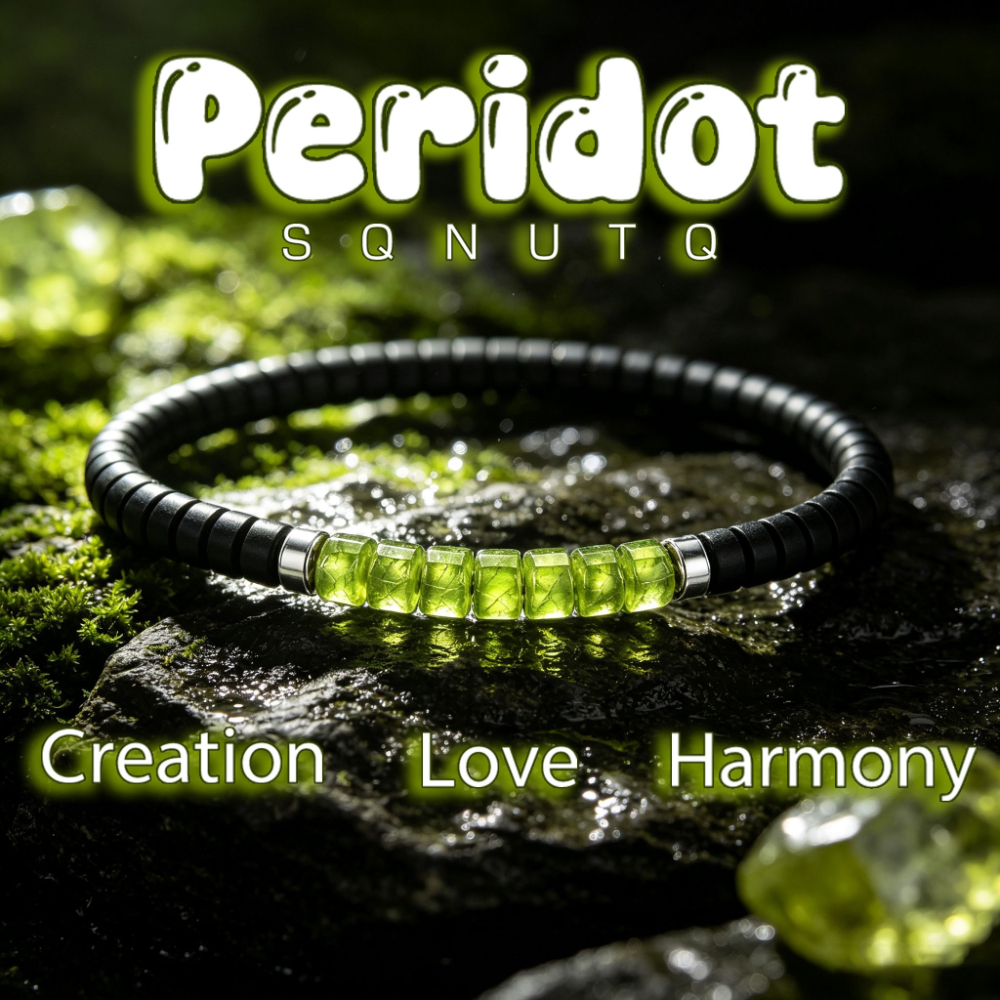 TEMU Natural Stone Peridot With Obsidian Beaded Stretch Bracelet Men Minimalist Versatile Daily Jewelry Gift