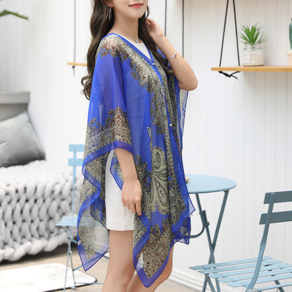 TEMU A New Summer Women's Chiffon Almond-shaped Shawl, Stylish And Versatile,, Extra-long Beach Towel Scarf, All-match Shawl For Cycling And Driving