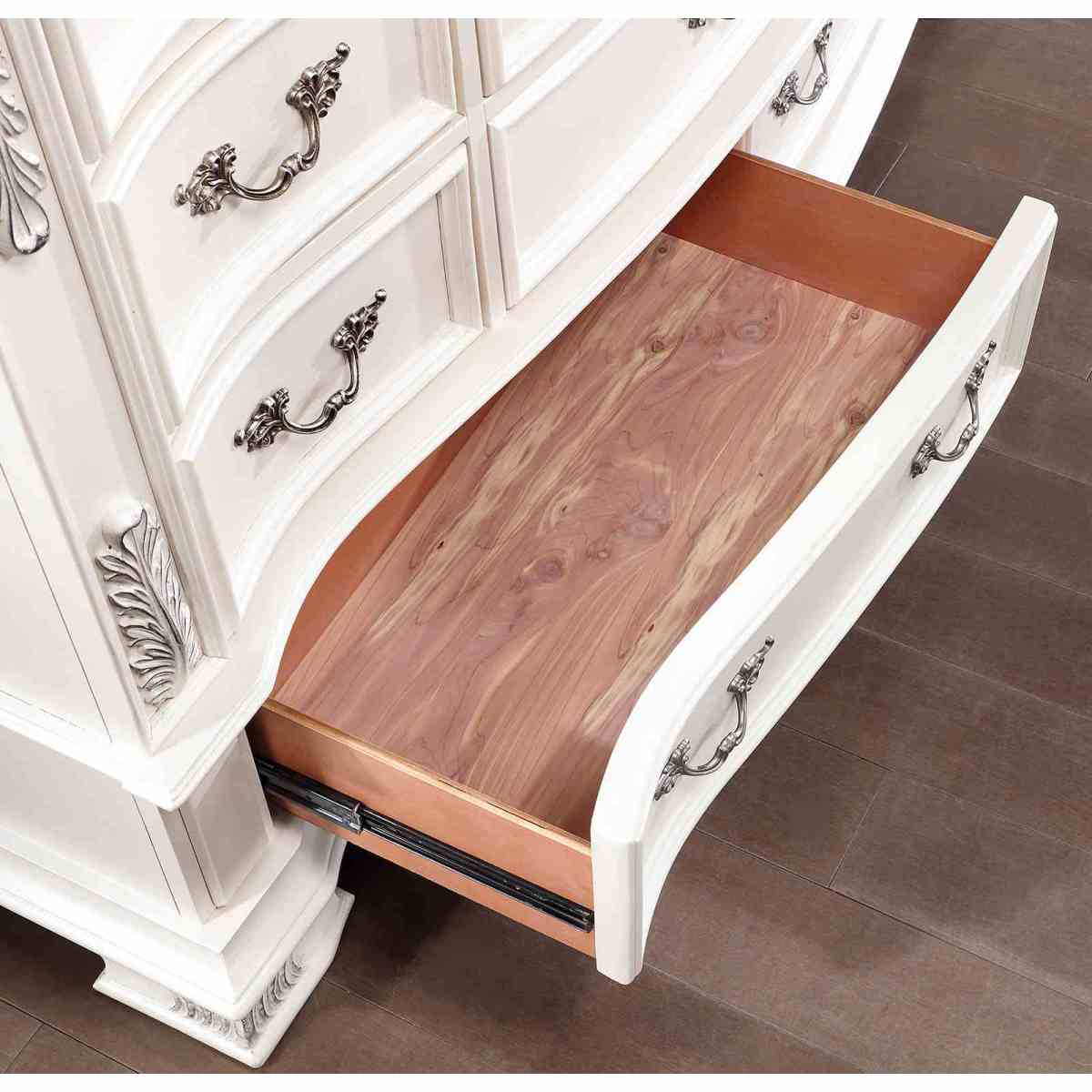 Luxury White 1pc Dresser Dovetail Drawers Genuine Marble Top Bronze Round Knob and Hanging Pulls BedroomEasy to Install Storage Unit Ready to Use Out of Box