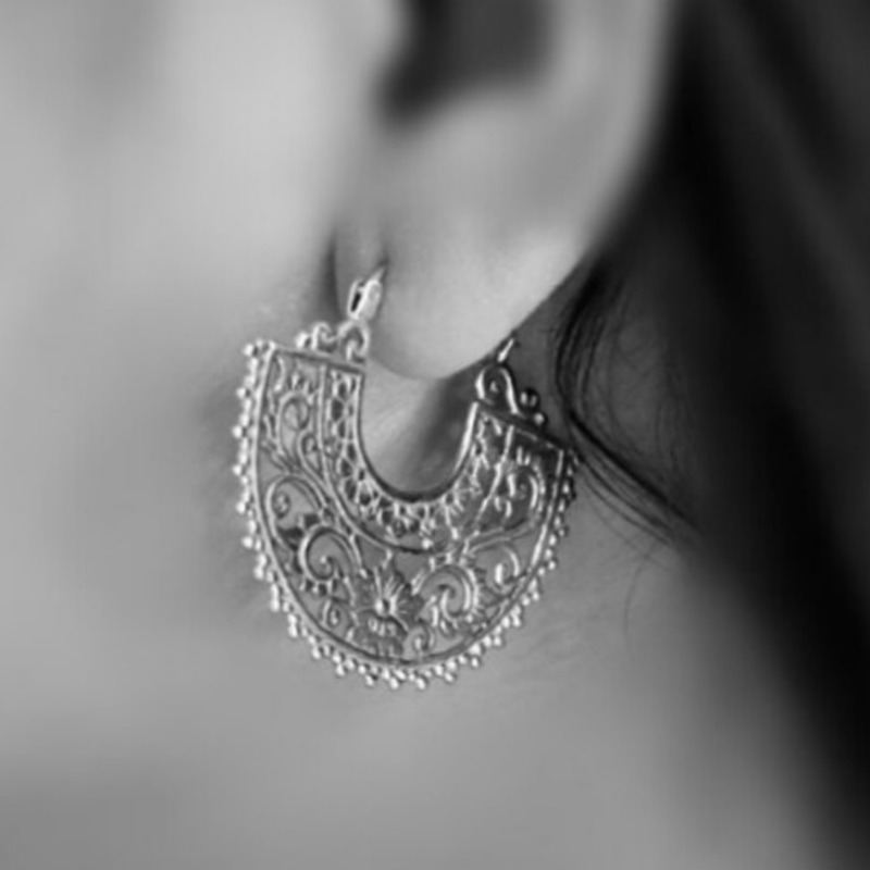 Women's Ethnic Style Carved Metal Semi-circular Earrings